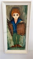 Painting of Newspaper Boy 20x40 inches Signed