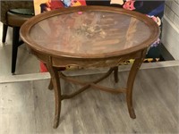 Vintage Side Table with Glass Tray Top -