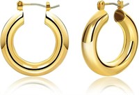 Gold-pl Chunky Tube Hoops Earrings