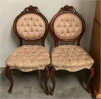 Balloon Back Chairs with Tufted Damask Upholstery