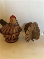 Chicken basket, wood turkey