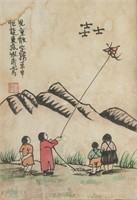 Feng Zikai 1898-1975 Chinese Watercolour Fly Kite