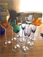 9 colourful glass stemware glasses 8.5"
