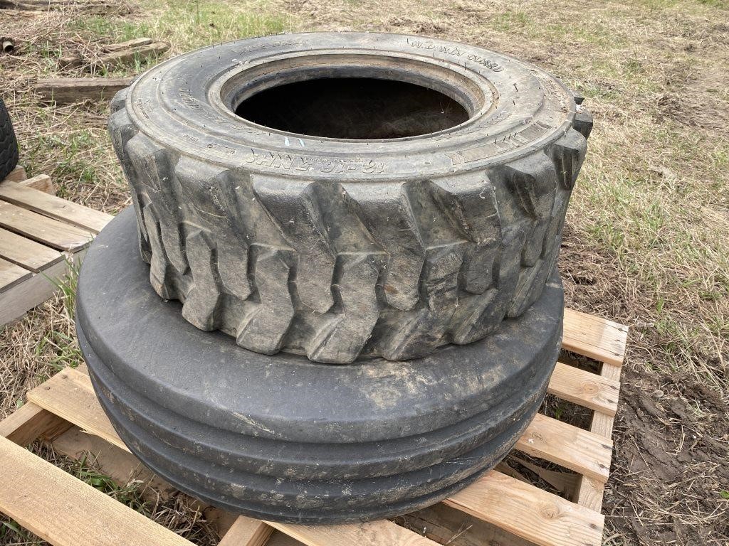 12-16.5 SKID STEER TIRE + 11-16 4 RIB TRACTOR TIRE