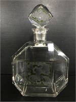 Octagon glass etched decanter
