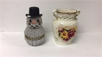 Beaded snowman, and a vase