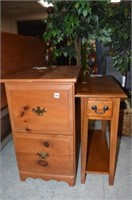 Narrow Wood Side Table & File Cabinet