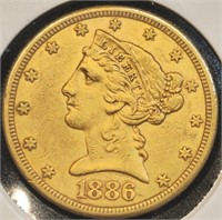 1886-S $5 Gold Half Eagle Coin