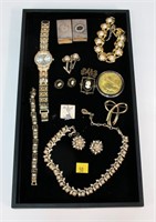 Lot, costume jewelry, some sterling, wrist watch,