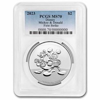 2023 Niue 1 Oz Silver $2 Mickey & Donald Ms70 Pcgs