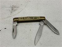 Knife, Pocket, Vintage 3 Blade, Brass Inlay, D