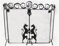 Outstanding Antique Wrought iron fireplace screen