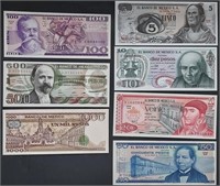 7 Different  Banknotes from Mexico