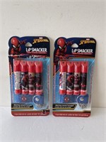 2  4 pack Spiderman lip smackers with lanyard