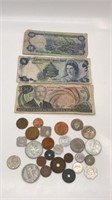 Assorted International Coins & Currency Money