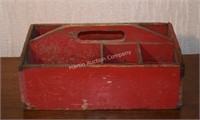 (S1) Red Painted Wooden Caddy - 17x10x5.5"