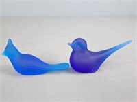 Lot Of 2 Pilgrim Satin Cobalt Art Glass Birds