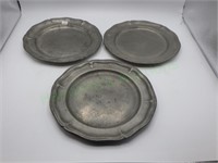 Trio of antique pewter plates marked G'M
