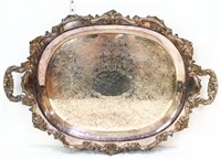 Large silver plate tray w/ handles