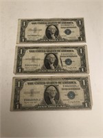 3 - 1935-G $1 Silver Certificate Notes