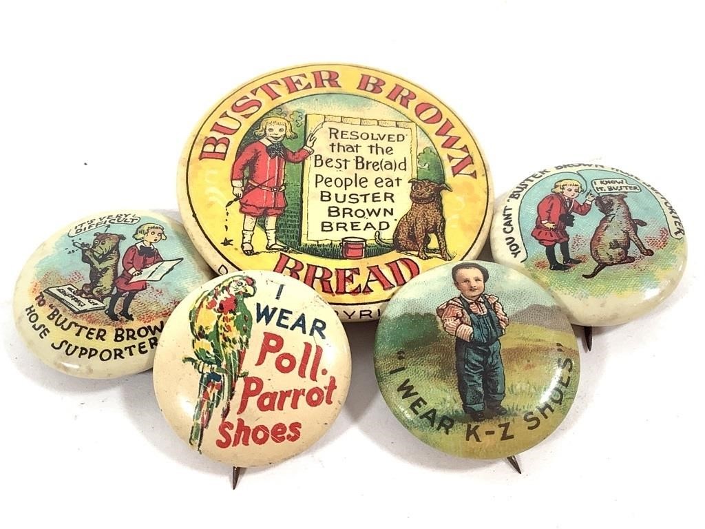 5 Buttons Buster Brown, A-Z, Poll-Parrot Shoes +