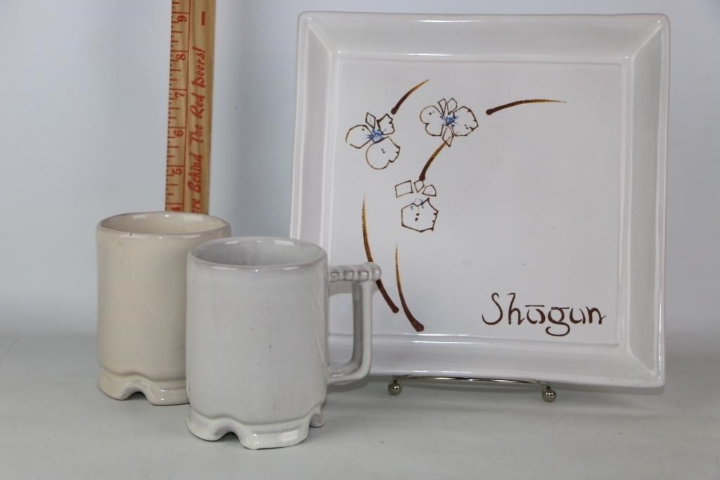 Frankoma Shogun Plate & 2 Mugs/Cups