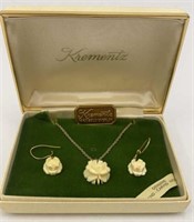 Carved Ivory Necklace and Earrings
