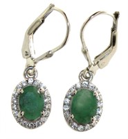 Natural 2.00 ct Emerald & Zircon Dangle Earrings