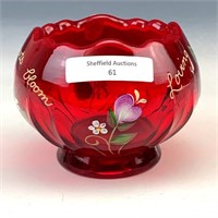 Fenton Red Decorated & Signed Rosebowl