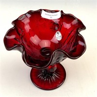 Fenton Red Rose Ruffled Compote