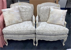 PAIR FRENCH UPHOLSTERED ARM CHAIRS