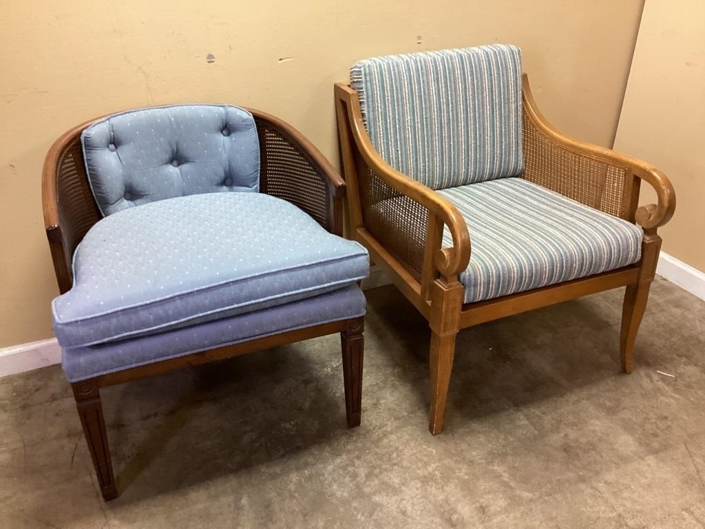 (2) VTG. CANE ACCENT CHAIRS, BARREL BACK &