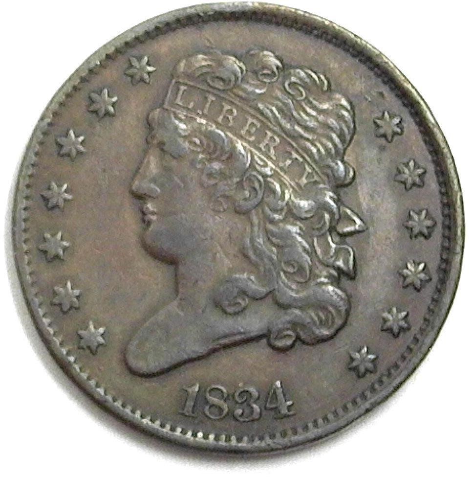 1834 Half Cent About UNC