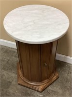 VTG. MARBLE TOP COLUMN ACCENT TABLE