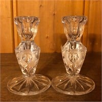 (2) Crystal Glass Candlestick Holders