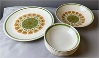 Vintage Ironstone Green Rim Platter And Bowls