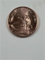 1oz. round .999 fine copper coin unique