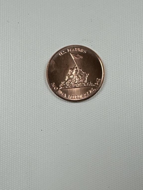 1oz. round .999 fine copper coin U.S. marines.