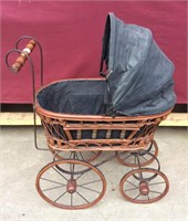 Vintage Style Wicker Doll Carriage Buggy