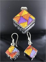 Sterling Silver Fused Dichroic Glass Earrings &