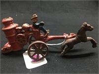 Antique Hubley Horse Drawn Fire Truck Toy As Is