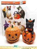 Halloween Ceramic Pumpkin, Composite Cat, Window
