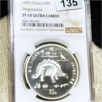 1995 Chinese Silver 10 Yen NGC - PF 68 ULT CAMEO