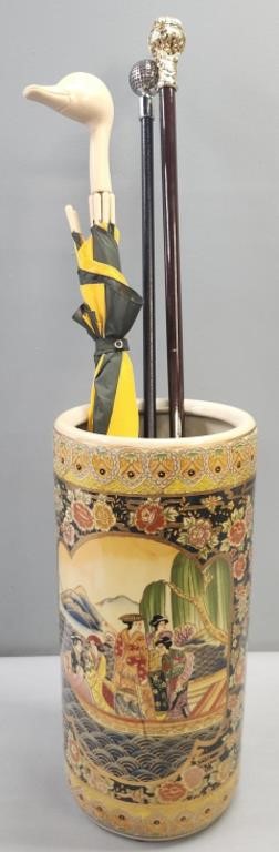 Contemporary Chinese Umbrella Stand & Canes