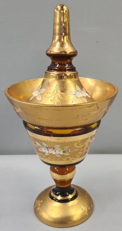 Art Glass Covered Pokal Enamel & Gold Gilt