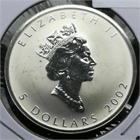 2002 Canada $5 Silver Coin DCAM Maple Leaf 1 t oz.