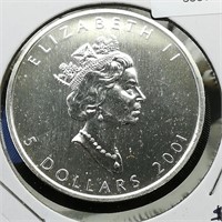 2001 Canada $5 Silver Coin Maple Leaf 1 t oz.