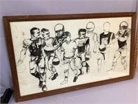 Vintage football sketch framed 37X21