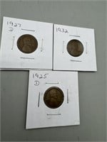 1925-D, 1927-D, & 1932 Lincoln Wheat Pennies