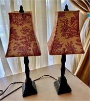 Pair of Accent Lamps w / Red & White Shades